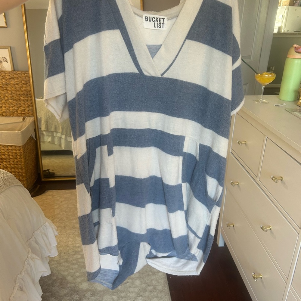 Bucket List Blue and White Striped V-Neck Romper